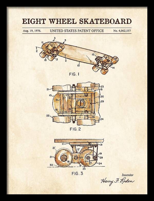 Eight Wheel Skateboard Watercolor Patent Us4062557a