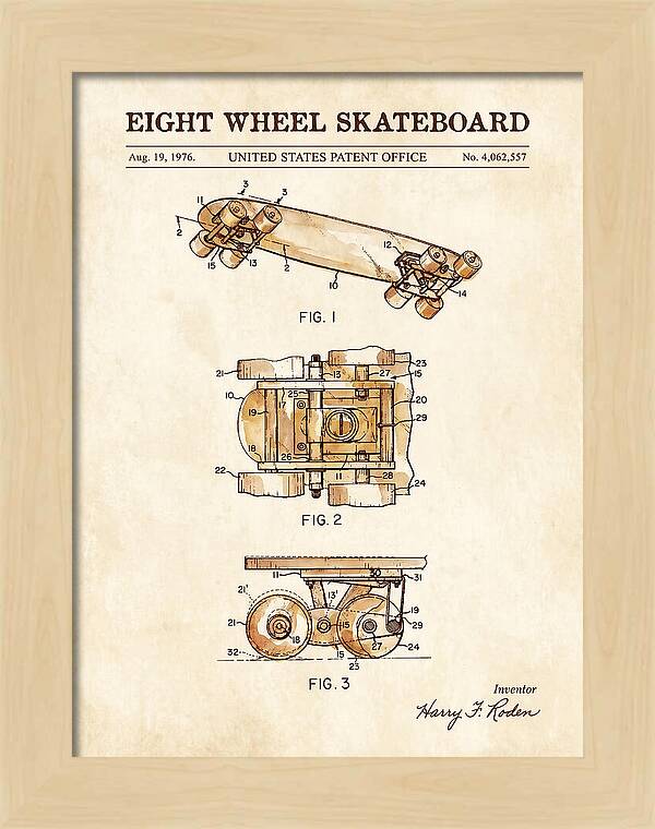 Eight Wheel Skateboard Watercolor Patent Us4062557a