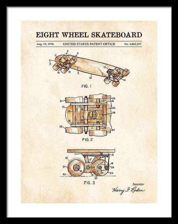 Eight Wheel Skateboard Watercolor Patent Us4062557a