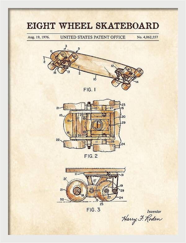 Eight Wheel Skateboard Watercolor Patent Us4062557a