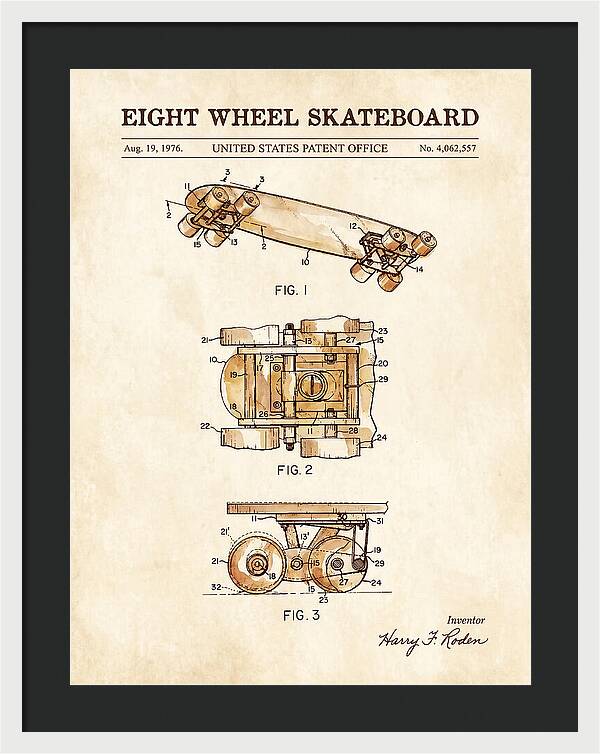 Eight Wheel Skateboard Watercolor Patent Us4062557a