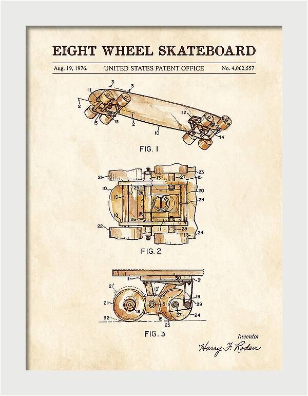 Eight Wheel Skateboard Watercolor Patent Us4062557a