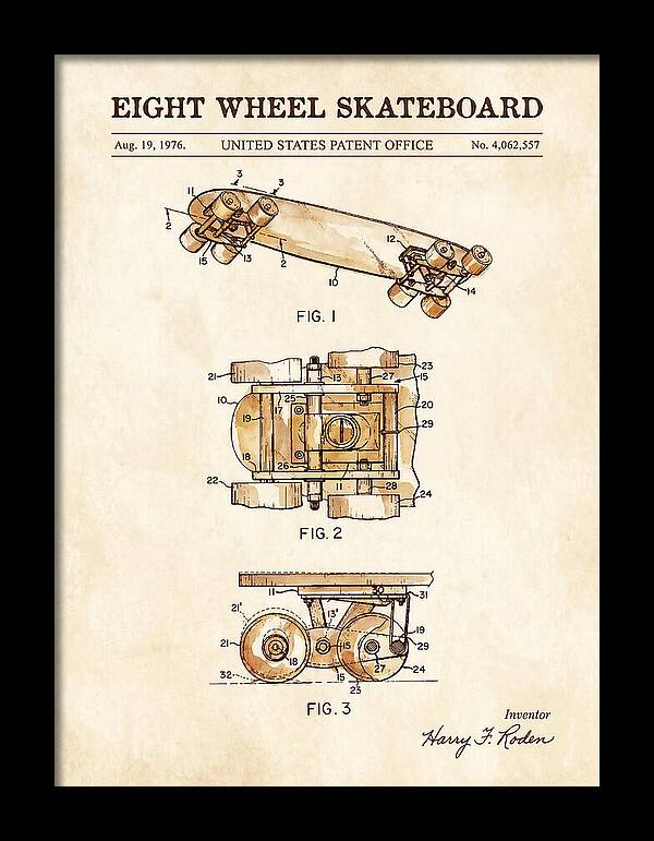 Eight Wheel Skateboard Watercolor Patent Us4062557a