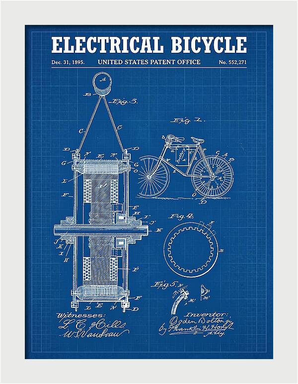 Electric Bicycle Blueprint Patent Us552271a