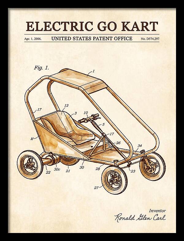 Electric Go Kart Watercolor Patent Usd574297s1