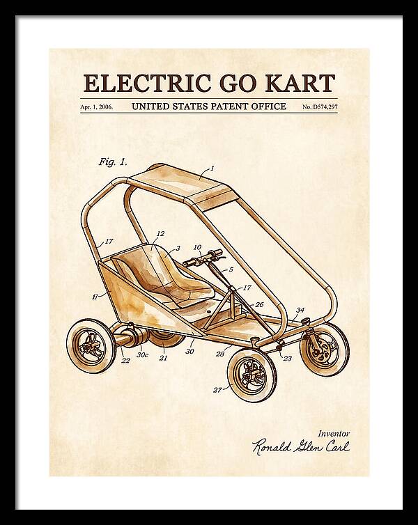 Electric Go Kart Watercolor Patent Usd574297s1