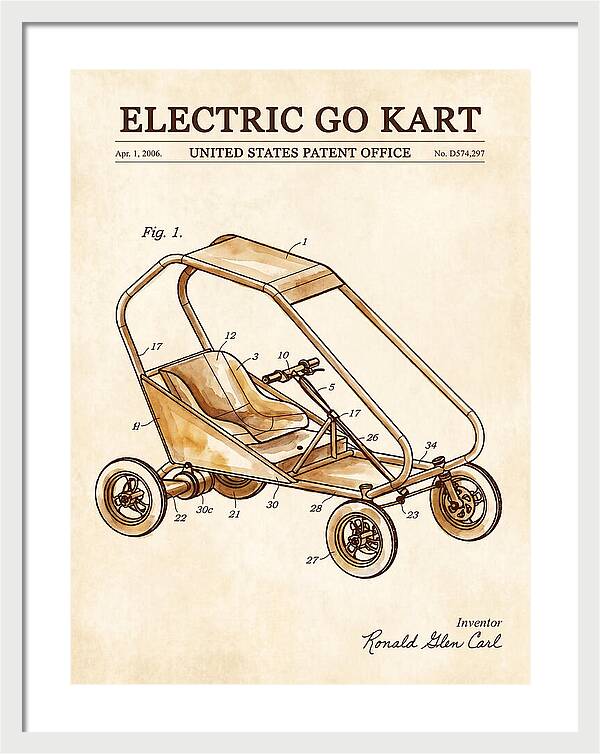 Electric Go Kart Watercolor Patent Usd574297s1