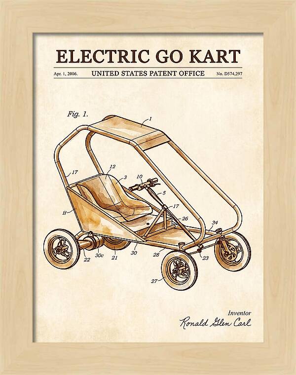 Electric Go Kart Watercolor Patent Usd574297s1