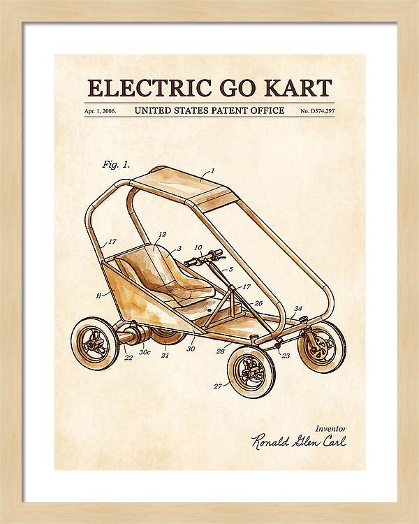 Electric Go Kart Watercolor Patent Usd574297s1