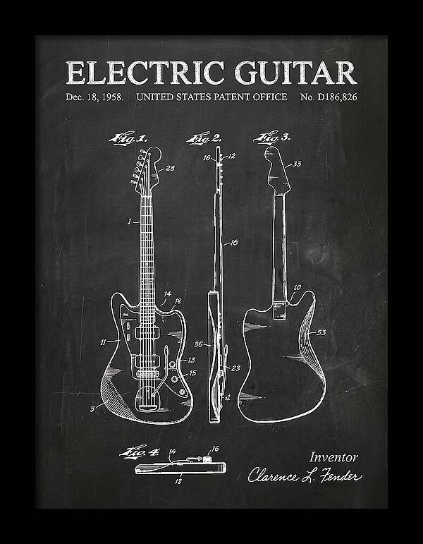 Electric Guitar Fender Jazzmaster Chalkboard Patent Usd186826s