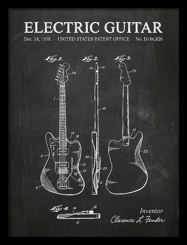 Electric Guitar Fender Jazzmaster Chalkboard Patent Usd186826s