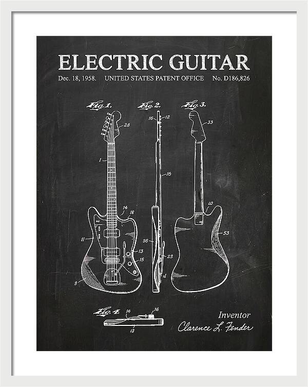Electric Guitar Fender Jazzmaster Chalkboard Patent Usd186826s