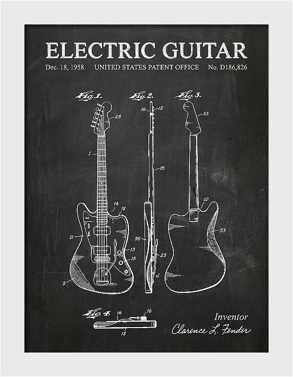 Electric Guitar Fender Jazzmaster Chalkboard Patent Usd186826s
