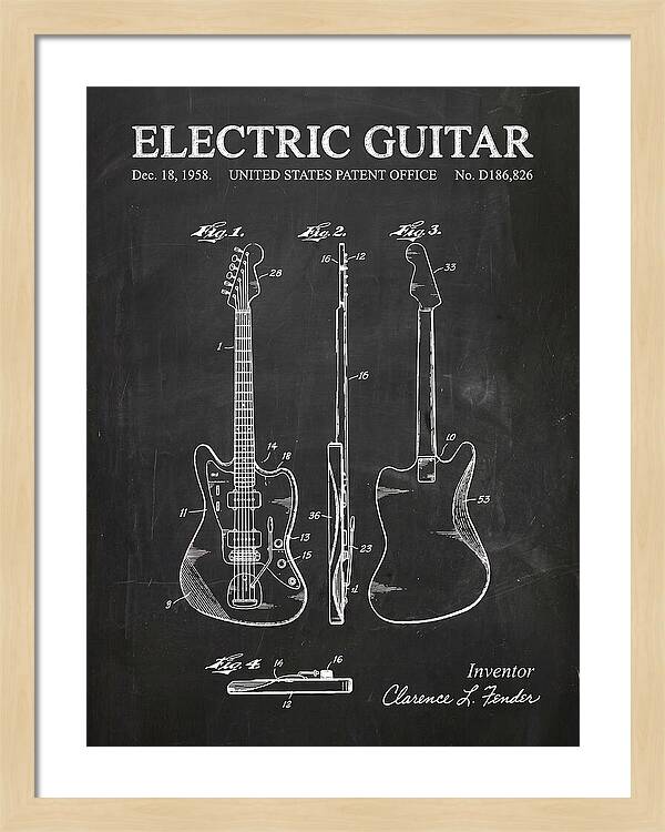 Electric Guitar Fender Jazzmaster Chalkboard Patent Usd186826s
