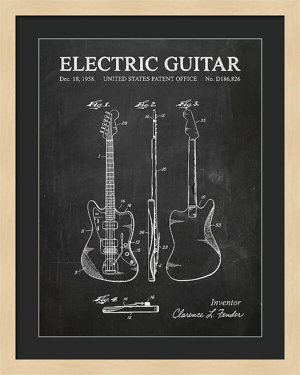 Electric Guitar Fender Jazzmaster Chalkboard Patent Usd186826s