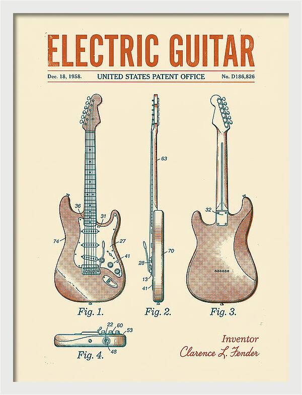 Electric Guitar Fender Jazzmaster Retro Patent Usd186826s