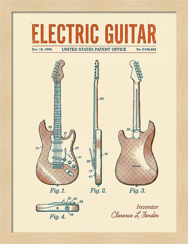 Electric Guitar Fender Jazzmaster Retro Patent Usd186826s