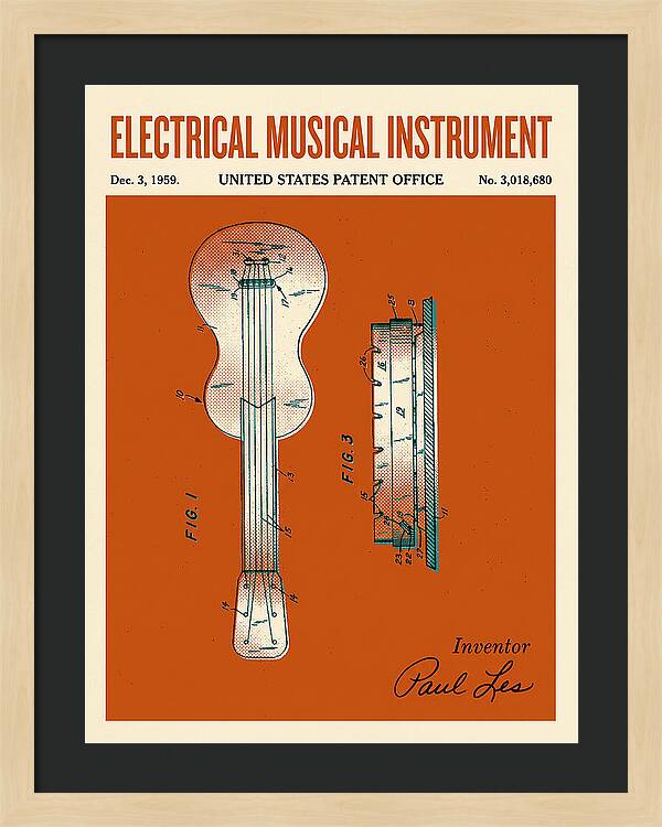 Electric Guitar Les Paul Retro Patent Us3018680a