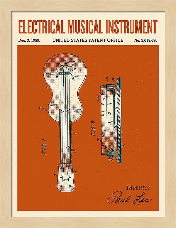 Electric Guitar Les Paul Retro Patent Us3018680a