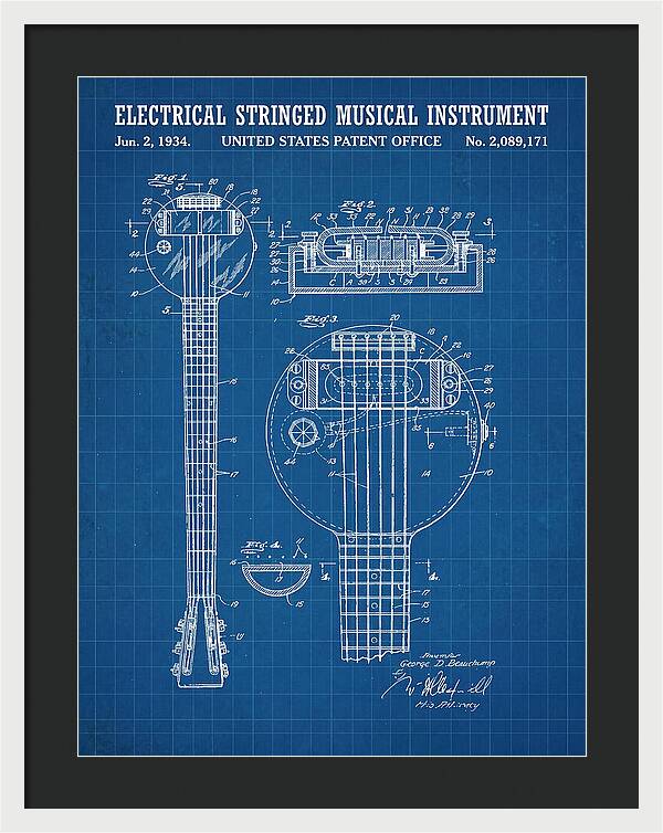 Electric Lap Steel Guitar Rickenbacker Frying Pan Blueprint Patent Us2089171a