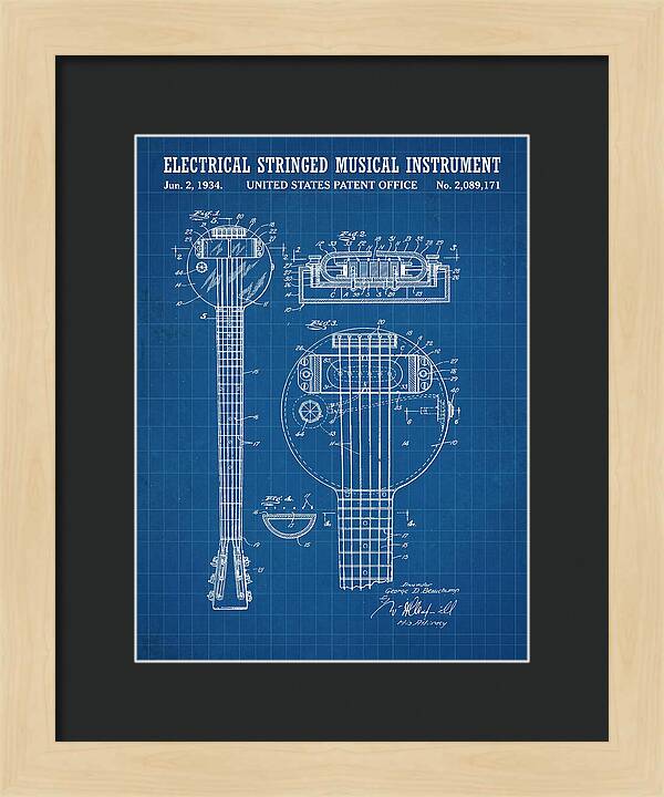 Electric Lap Steel Guitar Rickenbacker Frying Pan Blueprint Patent Us2089171a