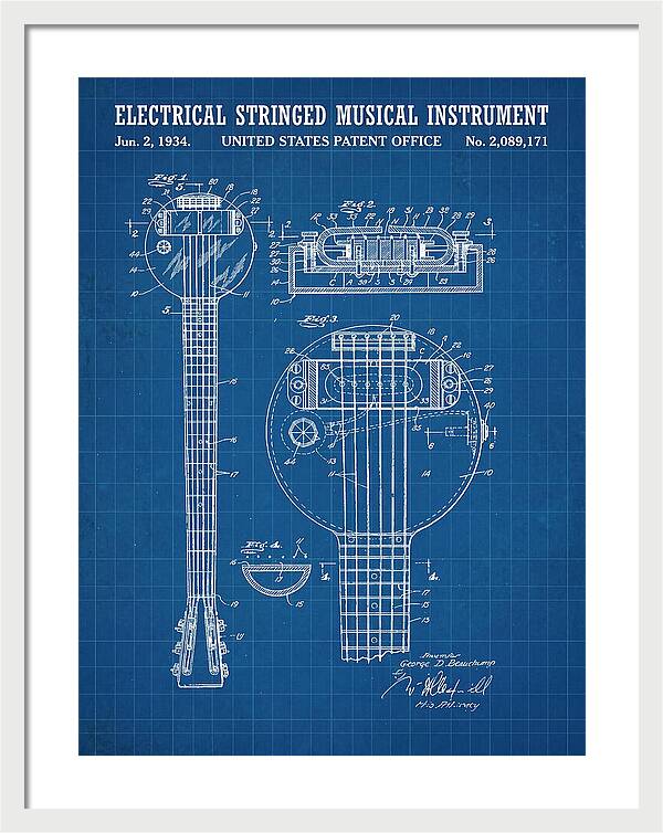 Electric Lap Steel Guitar Rickenbacker Frying Pan Blueprint Patent Us2089171a