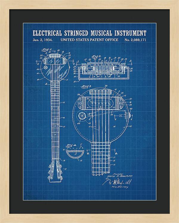 Electric Lap Steel Guitar Rickenbacker Frying Pan Blueprint Patent Us2089171a