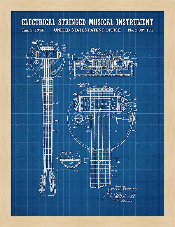 Electric Lap Steel Guitar Rickenbacker Frying Pan Blueprint Patent Us2089171a