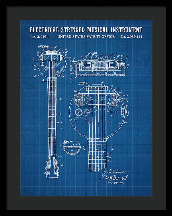 Electric Lap Steel Guitar Rickenbacker Frying Pan Blueprint Patent Us2089171a