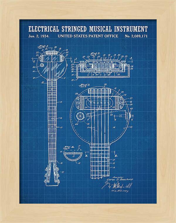 Electric Lap Steel Guitar Rickenbacker Frying Pan Blueprint Patent Us2089171a