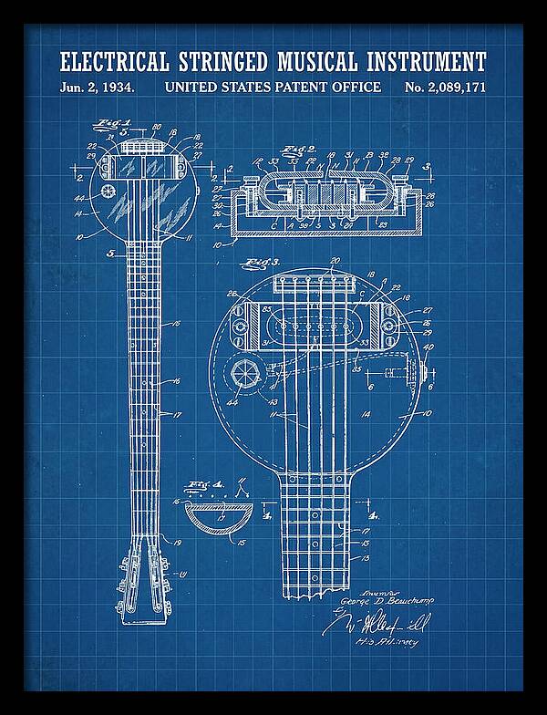 Electric Lap Steel Guitar Rickenbacker Frying Pan Blueprint Patent Us2089171a