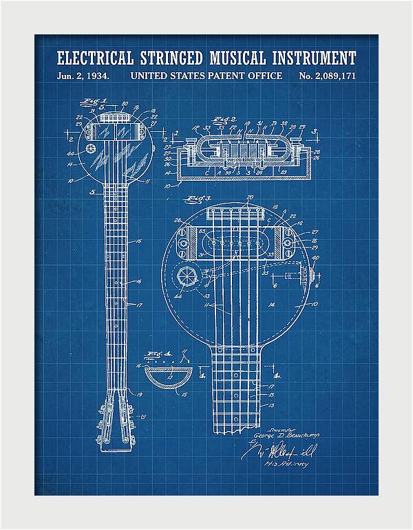 Electric Lap Steel Guitar Rickenbacker Frying Pan Blueprint Patent Us2089171a