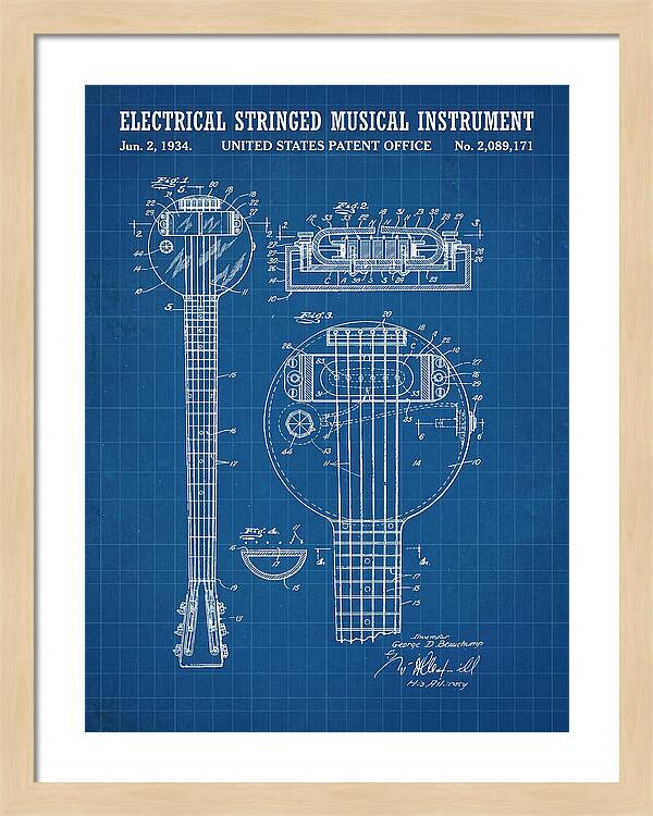 Electric Lap Steel Guitar Rickenbacker Frying Pan Blueprint Patent Us2089171a