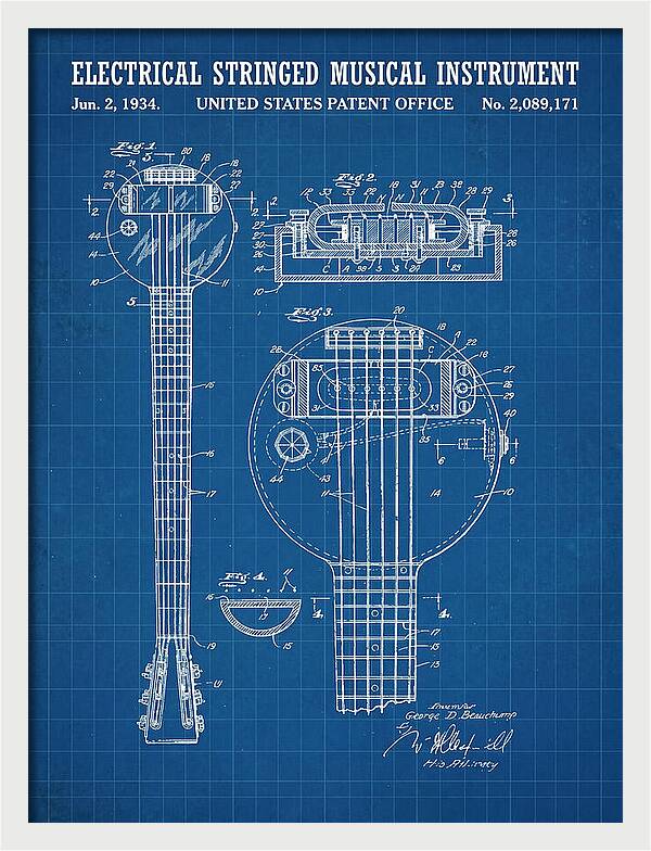 Electric Lap Steel Guitar Rickenbacker Frying Pan Blueprint Patent Us2089171a
