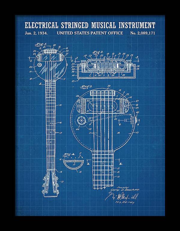 Electric Lap Steel Guitar Rickenbacker Frying Pan Blueprint Patent Us2089171a