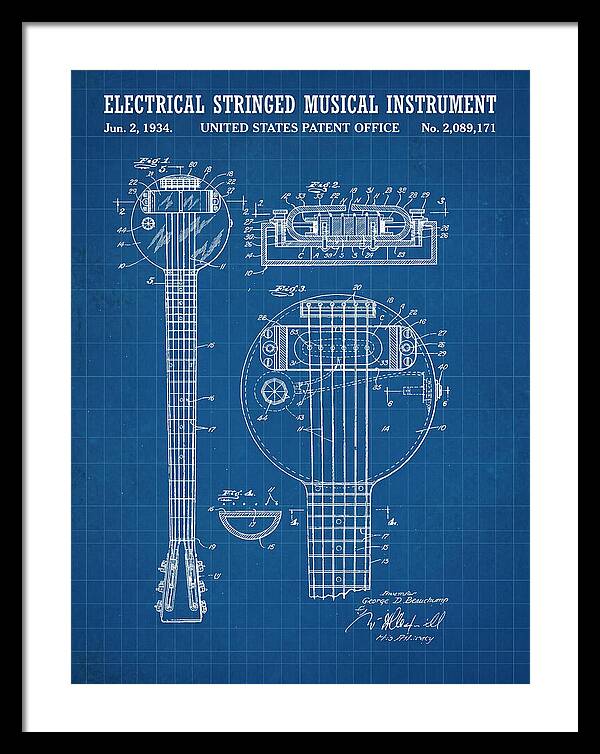Electric Lap Steel Guitar Rickenbacker Frying Pan Blueprint Patent Us2089171a
