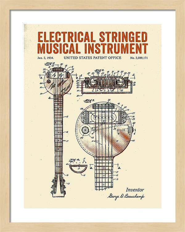 Electric Lap Steel Guitar Rickenbacker Frying Pan Retro Patent Us2089171a