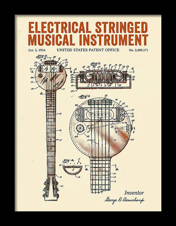 Electric Lap Steel Guitar Rickenbacker Frying Pan Retro Patent Us2089171a