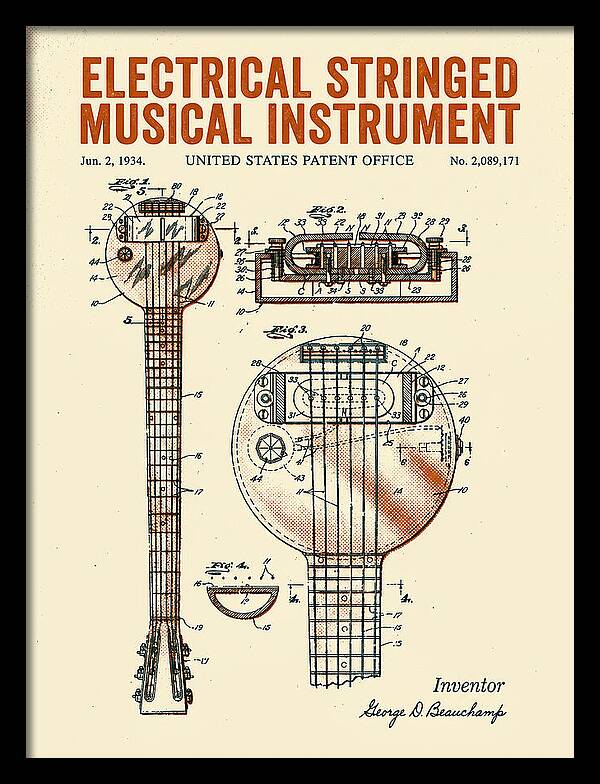 Electric Lap Steel Guitar Rickenbacker Frying Pan Retro Patent Us2089171a