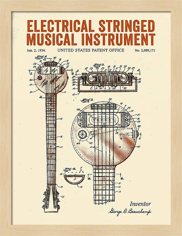Electric Lap Steel Guitar Rickenbacker Frying Pan Retro Patent Us2089171a