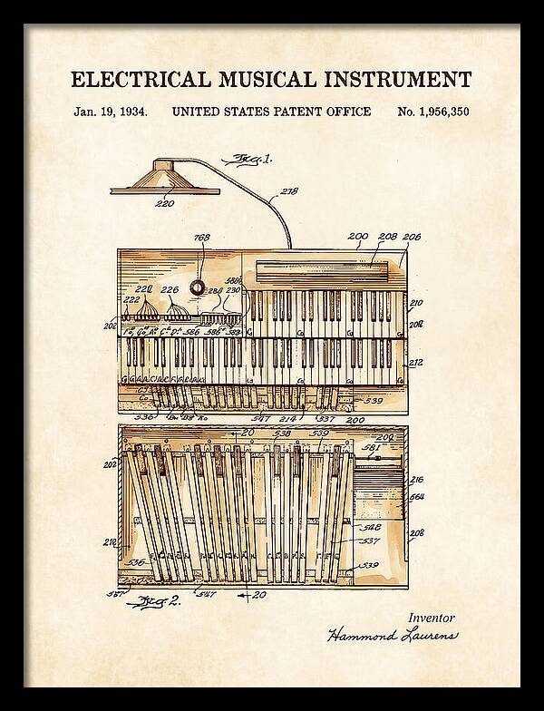 Electric Organ Hammond Watercolor Patent Us1956350a