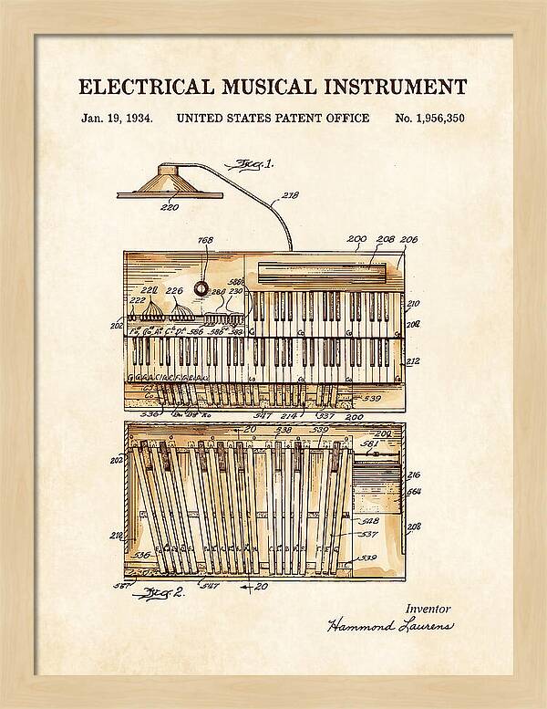 Electric Organ Hammond Watercolor Patent Us1956350a