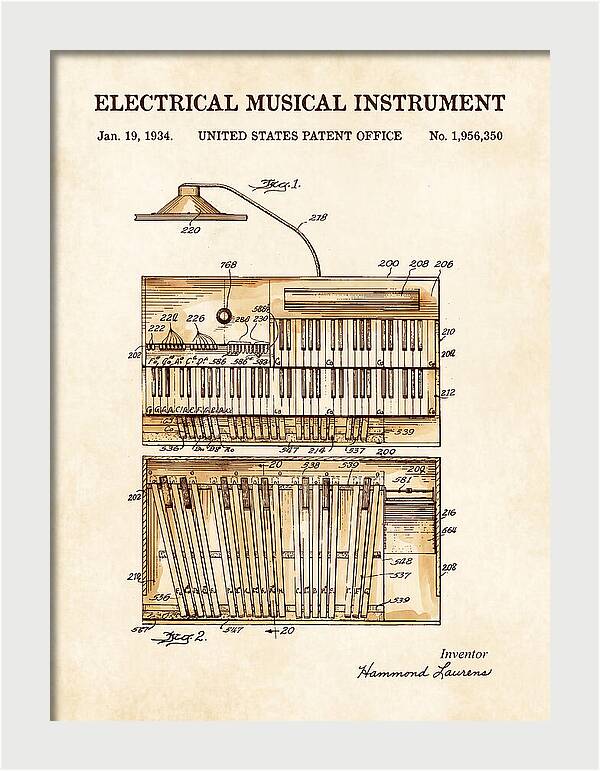 Electric Organ Hammond Watercolor Patent Us1956350a