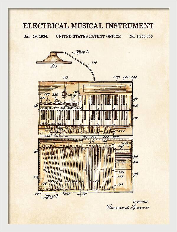 Electric Organ Hammond Watercolor Patent Us1956350a