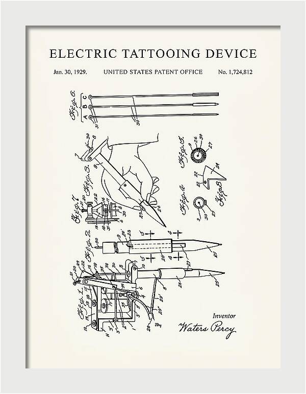 Electric Tattoo Machine Minimalist Patent Us1724812a