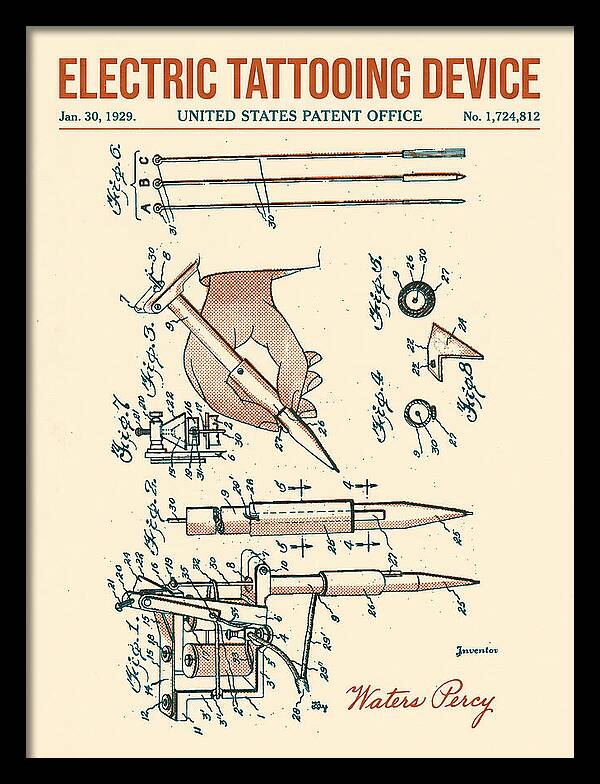 Electric Tattoo Machine Retro Patent Us1724812a