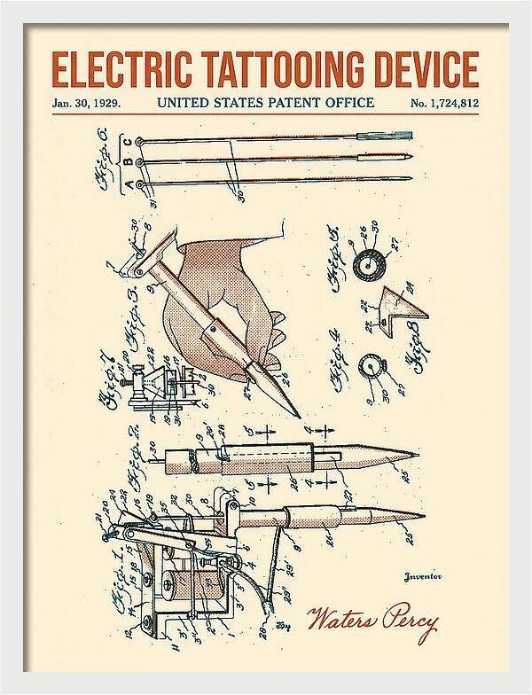Electric Tattoo Machine Retro Patent Us1724812a