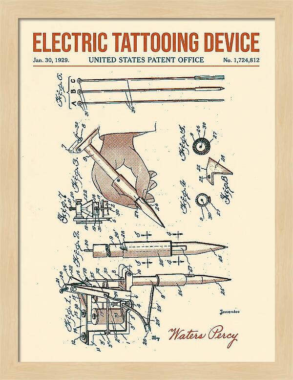Electric Tattoo Machine Retro Patent Us1724812a