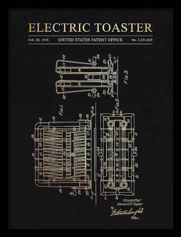 Electric Toaster Gold Patent Us1331829a