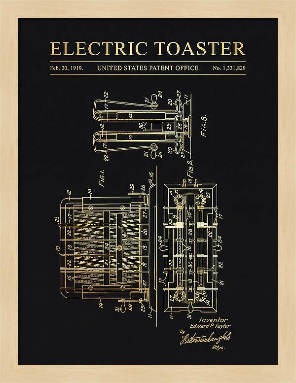 Electric Toaster Gold Patent Us1331829a